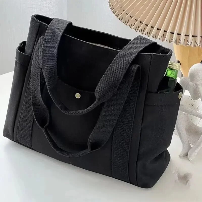 Canvas Women's Bag Large Capacity Multiple Outer Pocket Zipper Shoulder Bag Student Handbag Shopping_7