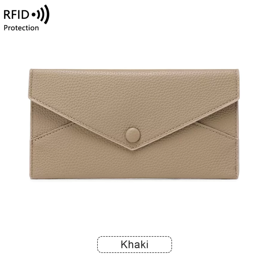 RFID Anti-Theft Purse for Women, Lychee Print, Soft Leather, Envelope Long Wallet, Ultra-thin, Portable, Simple Hand Bag_10