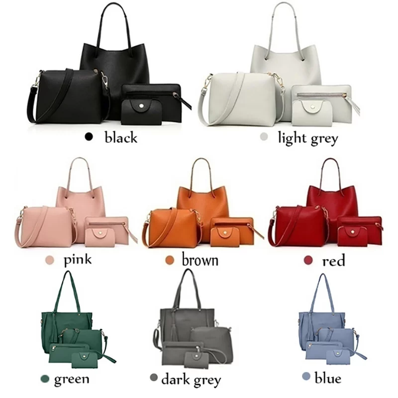 4pcs/set Ladies Leather Bag Set Polyester Shoulder Bag Handbag Messenger Bag Set 9 Colors_3