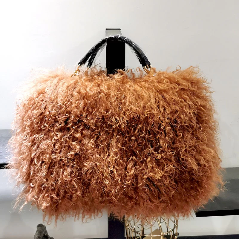 Luxury Real Fur Pearl Chain Shoulder Bag for Women Designer Purses and Handbags Women's Party Clutch Crossbody Bag High Quality_3