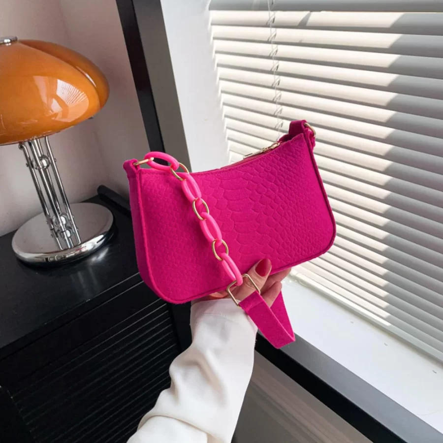 Fashion Felt Cloth Pattern Shoulder Bags For Women Small Handle Underarm Bag Clutch Luxury Solid Color Female Handbag With Purse_12