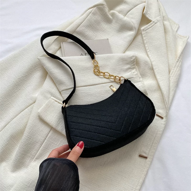 Mini Shoulder Bags for Women Fashion Felt Women's Bag Design Advanced Underarm Handbags Beautiful Purses Crescent SaddleBag 2024_12