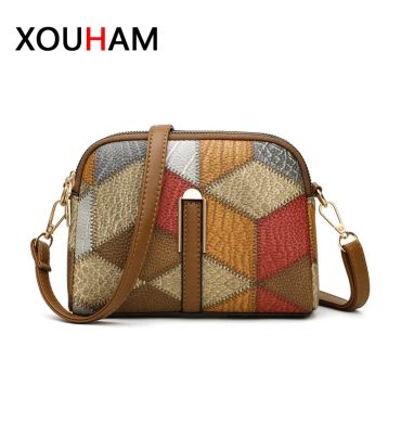 XOUHAM Color Block Shoulder Bags for Women National Style Double Zipper Crossbody Bag Ladies PU Leather Wallet Fashion Handbags