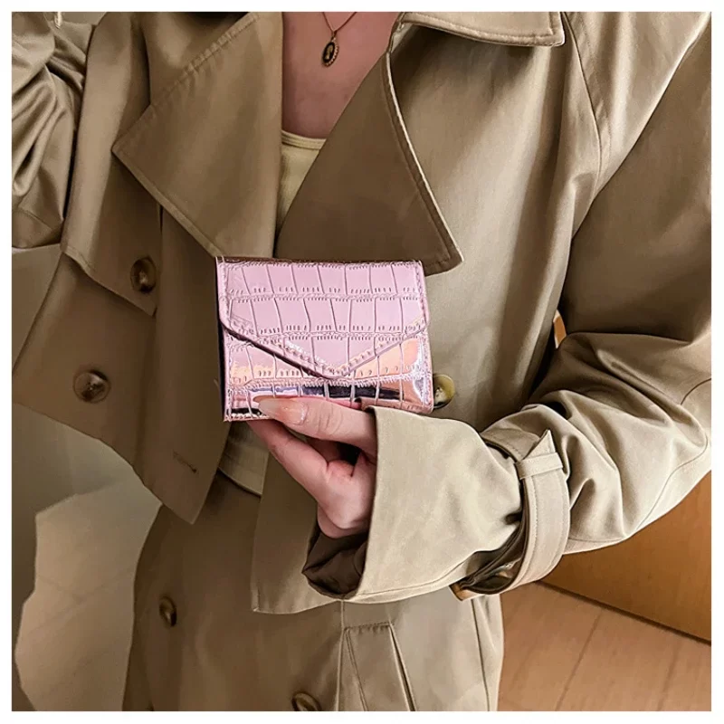 2024 Short Purses for Women New Fashion Stone Pattern Laser Wallet High Capacity Card Holders Coin Purse Mini Small Money Bag_2