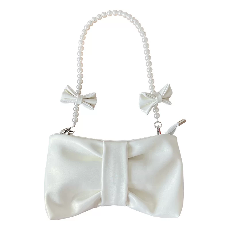 Girl Pearl Bow Handbags Underarm Bag for Woman Summer New Small Fresh Fairy Bag One-shoulder Hand-held Messenger Bag_6