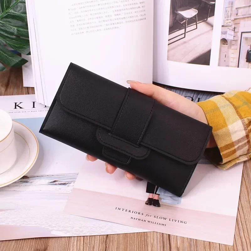 2024 PU Leather Women Wallets Luxury Long Hasp Fold-over Pattern Coin Purses Female Brand Solid Colors New Thin Clutch Phone Bag_7