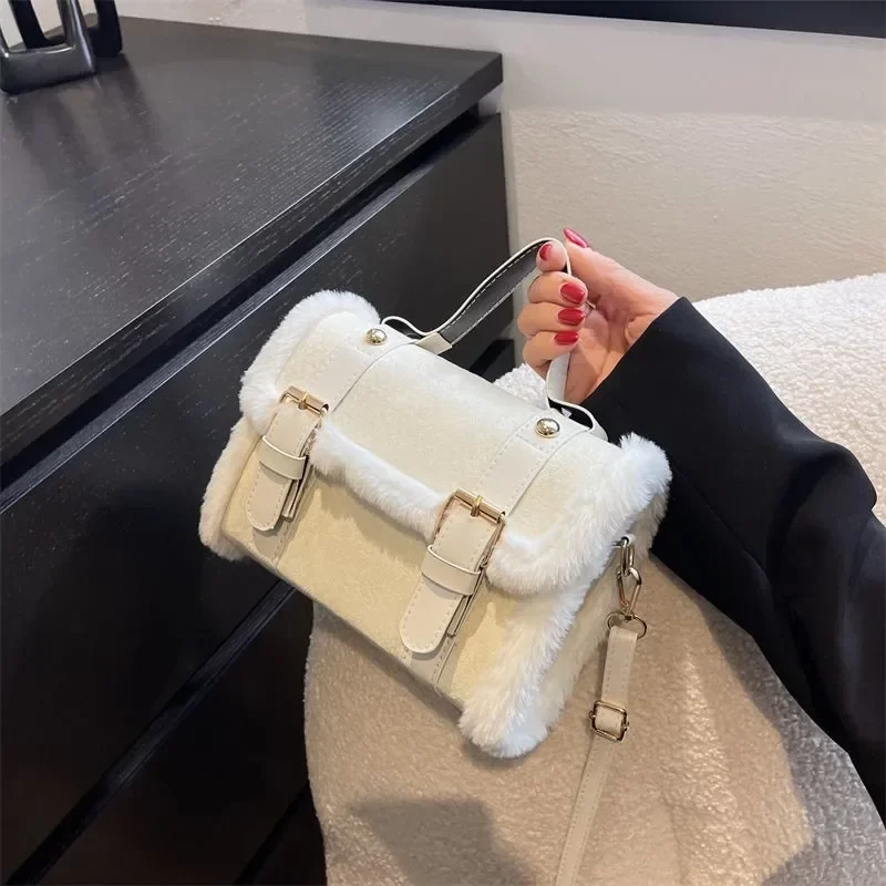 Winter Women Crossbody/shoulder Bag 2023 New Lamb Plush Velvet Bag Lady Small Square Handbag French Korea Style_6