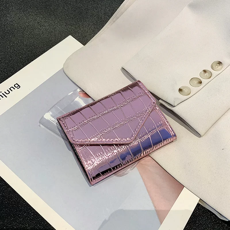 2024 Short Purses for Women New Fashion Stone Pattern Laser Wallet High Capacity Card Holders Coin Purse Mini Small Money Bag_6