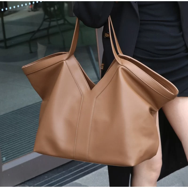 Soft Luxury Y Letter Women Shoulder Bag New Genuine Leather Fashion Large Capacity Tote Bag High-end Casual Commuting Brand Bag_3