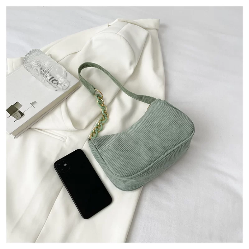 Korean Fashion Vintage Handbags Women Summer Corduroy Underarm Bag Zipper Shoulder Small Bags Female Soft Casual Clutch Handbag_3