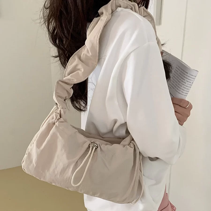 Vintage Wrinkled Shoulder Bag for Women Simple Versatile Commuting Fashion Brand Designer High Quality Drawstring Underarm Bag_5