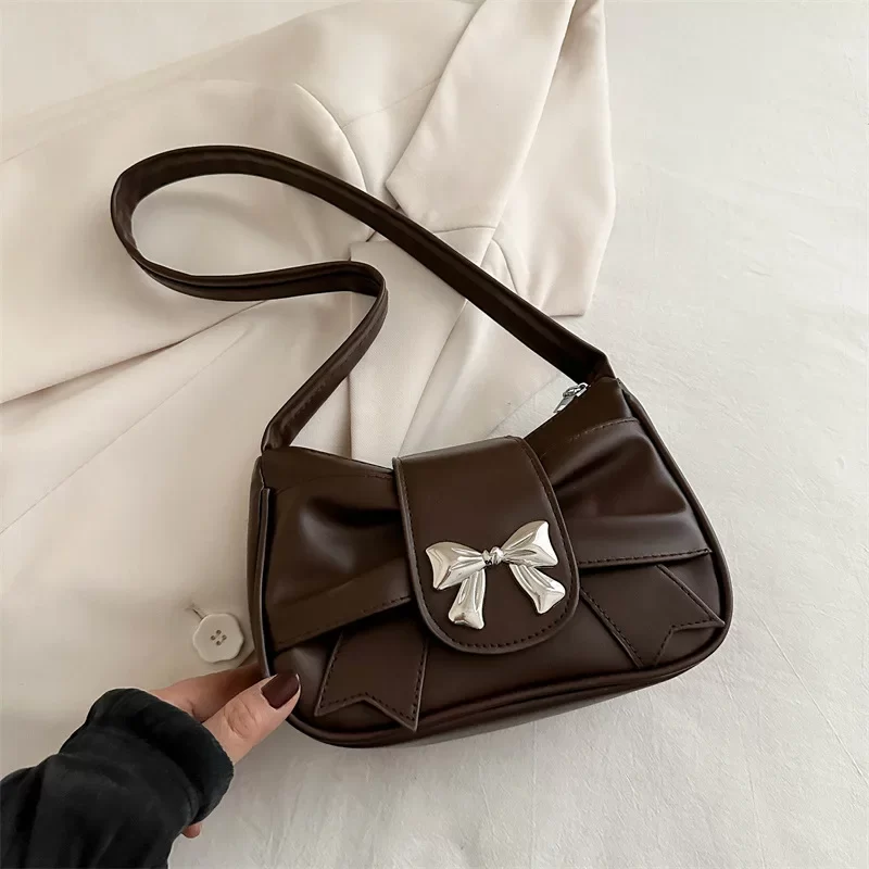 Trendy Bow Shoulder Bag Handbag Casual Underarm Bag Daily Commuting Bags PU Leather Lady Banquet Bag Business Women's Bags_12