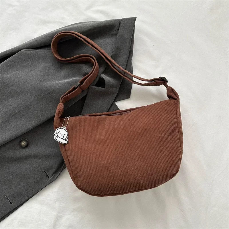 Black Corduroy Bags for Women Japanese Canvas Large Single Shoulder Crossbody Dumpling Bag Student Korean Casual Simple Handbag_7