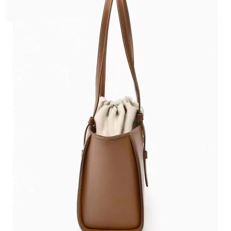 New Leisure Handheld Bag Shoulder Bags PU Leather Fashion Women Versatile Drawstring Closed Top Handle Bags Female Crossbody Bag_4