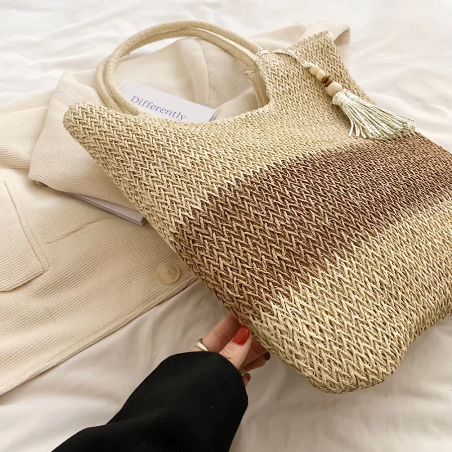 Straw Beach Bag Summer Woven Tote Bag with Tassels Large Shoulder Bag for Women Straw Purses and Handbags Rattan Boho Bag Raffia_5