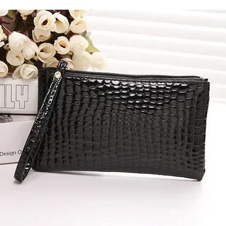 New Women Crocodile Pattern PU Long Wallet Litchi Grain Coin Purse Female Bag Wrist Bags Zipper Phone Pocket Credit Card Holder_9