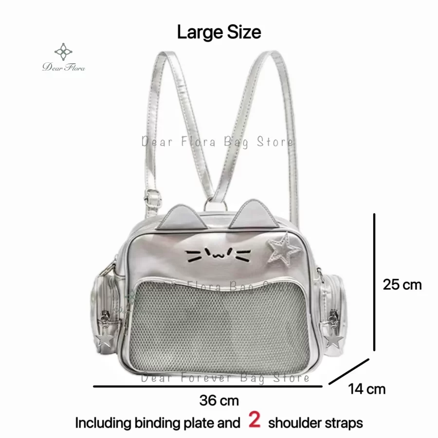 New Y2K Korean Kawaii Cat Ita Bag Cute PU Shoulder Bag Girls Transparent Pocket Harajuku Crossbody Bag Women's Fashion Backpacks_16