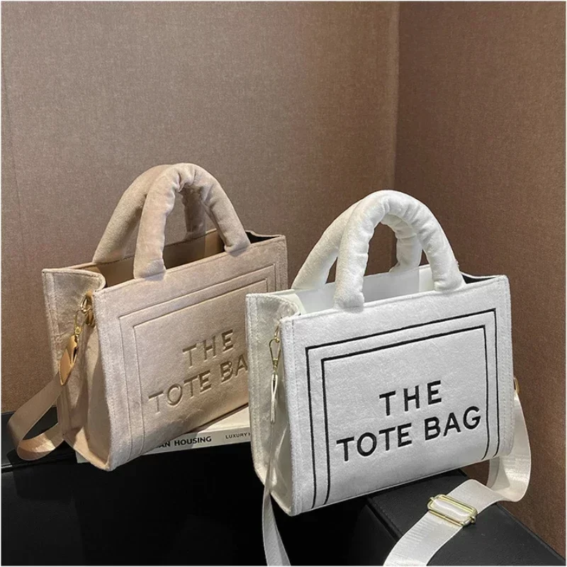 Female Square Tote Crossbody Bag Aesthetic Velour Elegant Letter Print Ladies Shoulder Bags Top Handle Women's Charisma Handbags_4