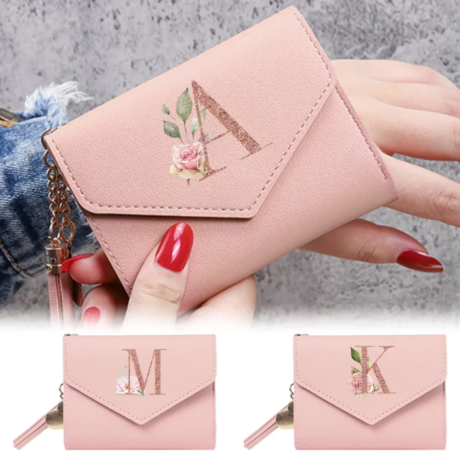 Women's Wallet Clutch Fashion Leather Short Style Purse Multi CaroSlot Coin Purse RFID Blocking Case Rose Gold Pattern_1