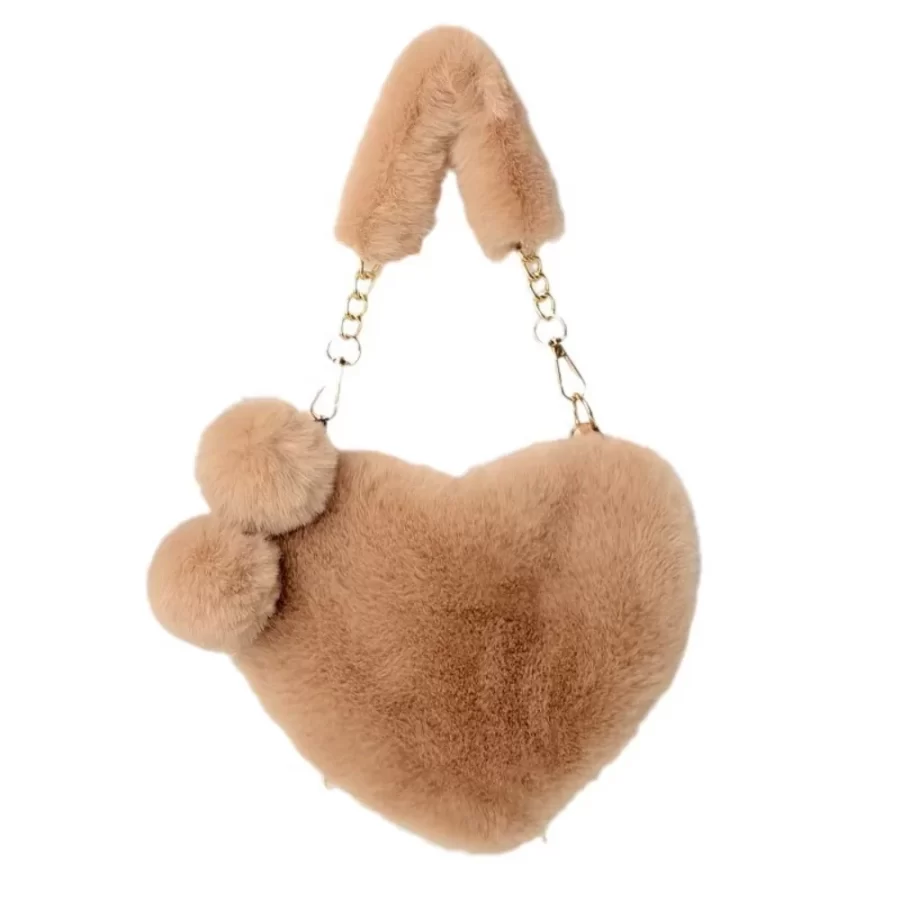 Faux Fur Heart-shaped Women Small Handbags Fluffy Plush Ladies Chain Shoulder Bag Fashion Female Furry Daily Clutch Purse_10