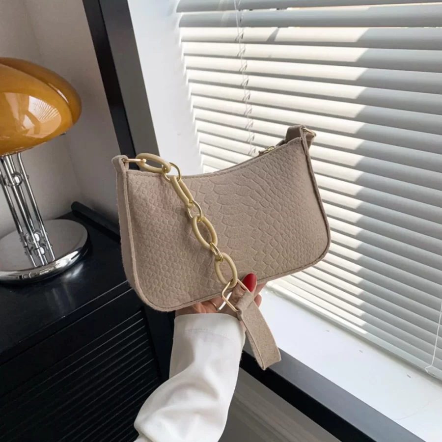 Fashion Felt Cloth Pattern Shoulder Bags For Women Small Handle Underarm Bag Clutch Luxury Solid Color Female Handbag With Purse_8