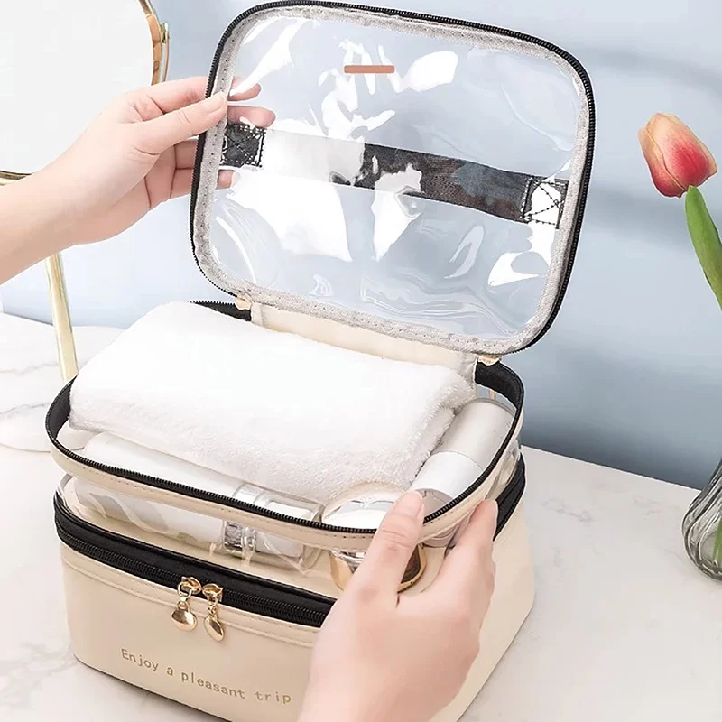 2024 Waterproof PVC Women Cosmetic Bag Portable Traveling Leather Toiletries Big Capacity Travel Makeup Organizer_4