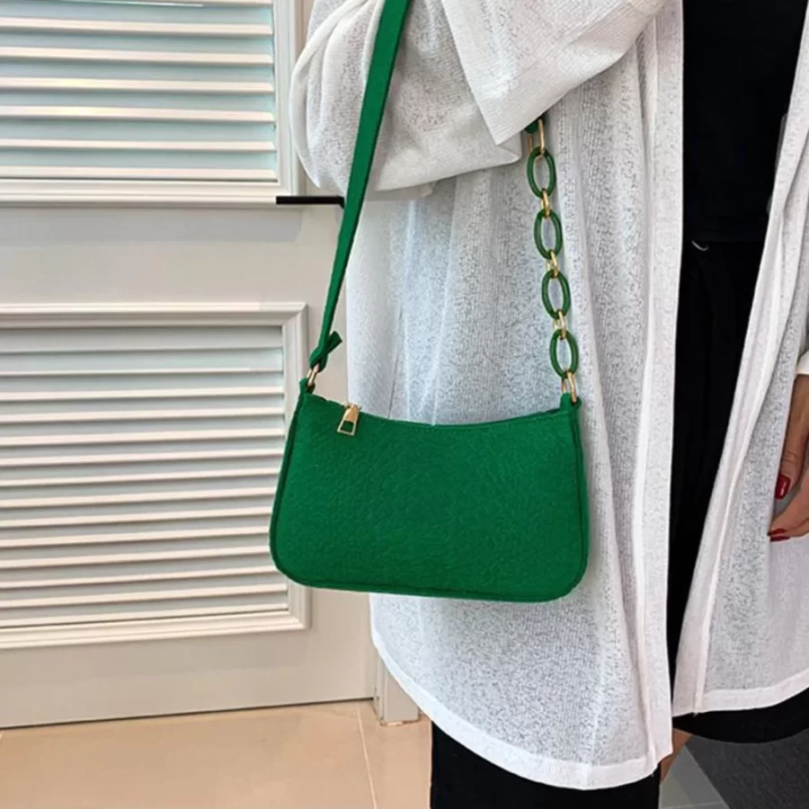 Fashion Felt Cloth Pattern Shoulder Bags For Women Small Handle Underarm Bag Clutch Luxury Solid Color Female Handbag With Purse_3