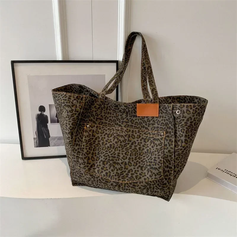 Oversized Leopard Prints Shoulder Bags for Women Deformable Canvas Large Capacity Shopping Totes 2024 Winter New Luxury Handbags_7