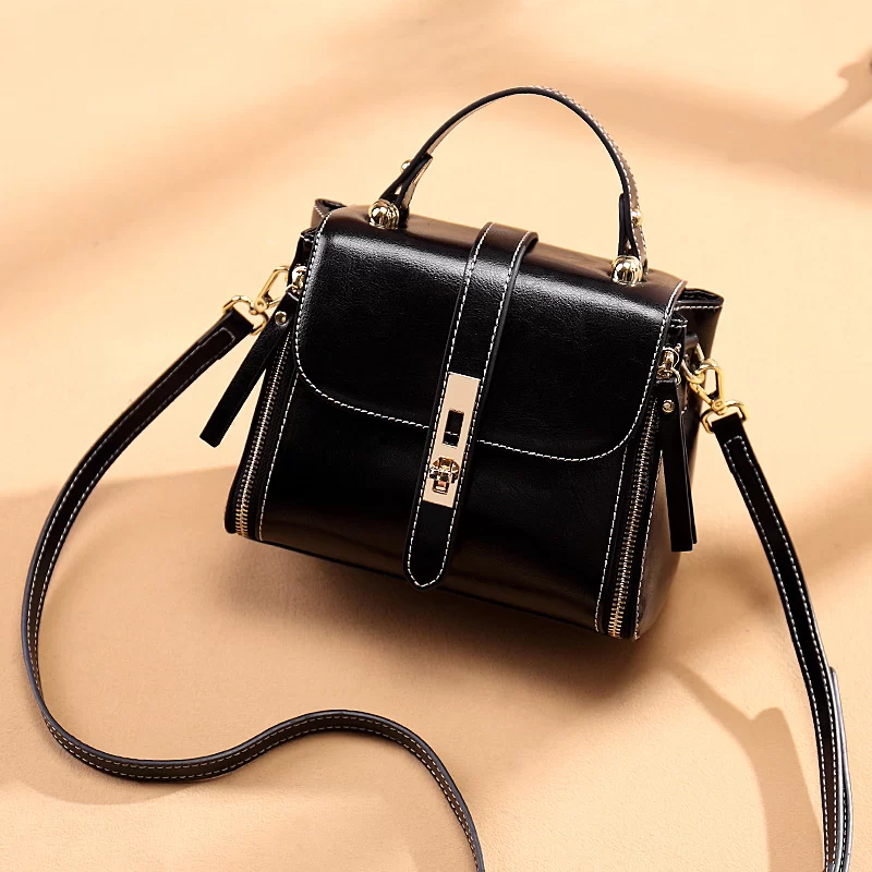 Genuine Leather Women bag Luxury Handbags Double Zipper Ladies Shoulder Bags Lock decoration Real Cowhide Handbag Bolso de mano_8