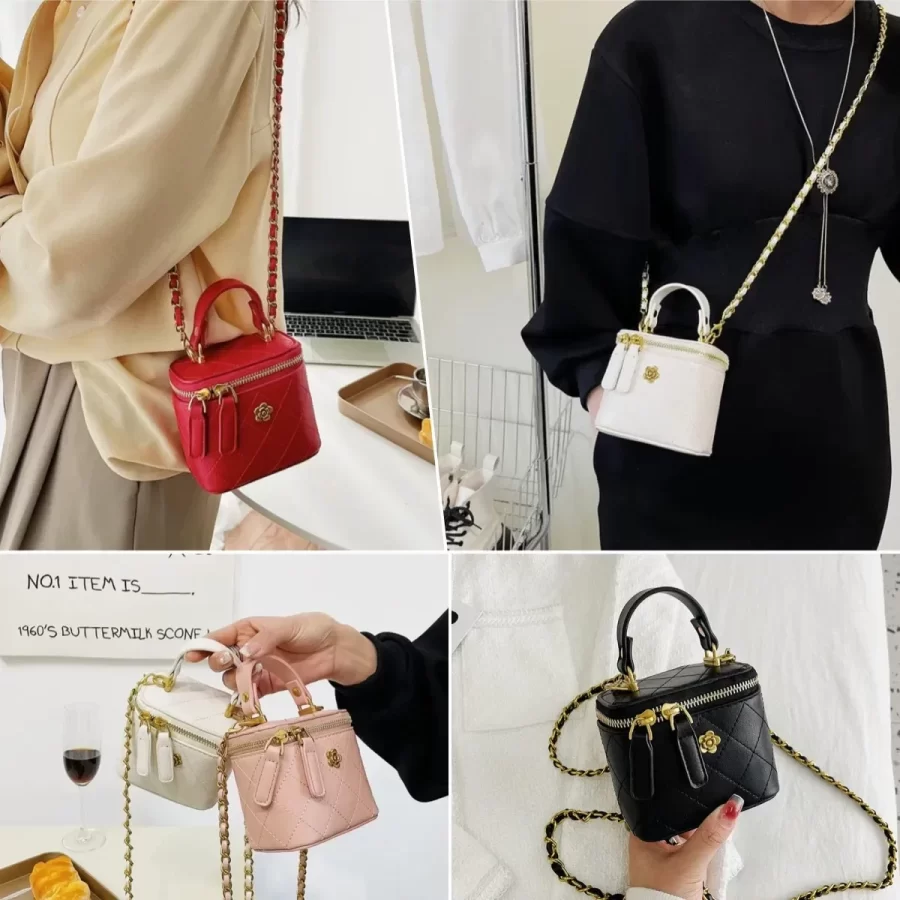 Small  Shoulder Bucket Bag For Women Classic Mini Clutches Female Small Square Box Crossbody Metal Chain Handbag_5