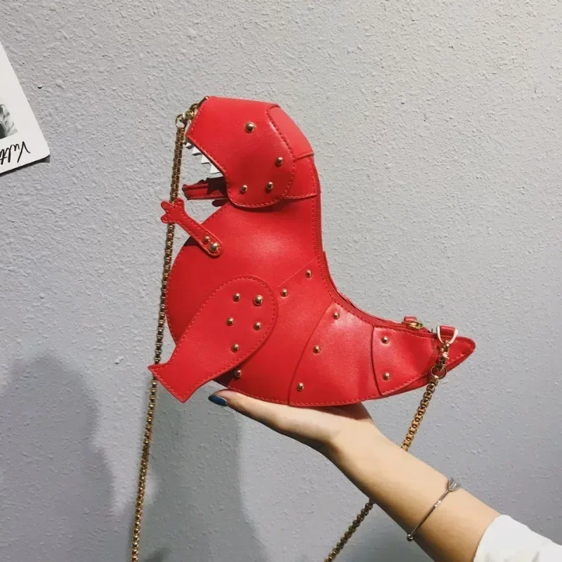 Trend Fashion 3D Dinosaur Design Rivets Pu Leather Girl's Chain Purse Shoulder Bag Tote Ladies Crossbody Mini Messenger Bag Flap_7