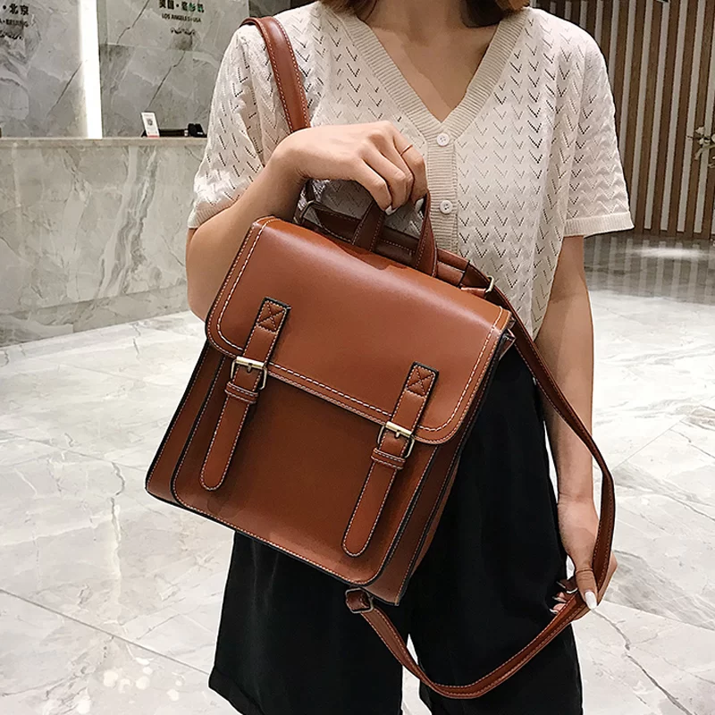 Vintage Backpack Female Pu Leather Bag Women's Backpack Fashion School Bag for Girls High Quality Leisure Shoulder Bag Sac A Dos_2