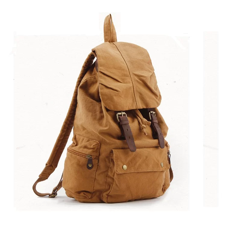 Fashion Vintage Leather military Canvas Backpack Men School Bag drawstring backpack Women Bagpack male Rucksack Teenager mochila_3