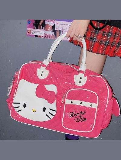 Sanrio Hello Kitty Large Capacity Crossbody Bag Pink Shoulder Bags For Women Y2k Sweet Girl PU Leather Handbag