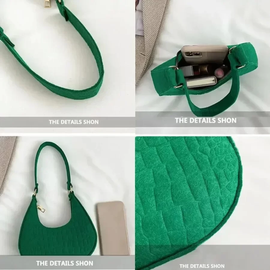 Women Bags Shoulder Retro Leisure Handbag Pure Felt Fashion Underarm Bag Crescent Saddle Bag for Ladies Advanced Armpit Bag 2024_5