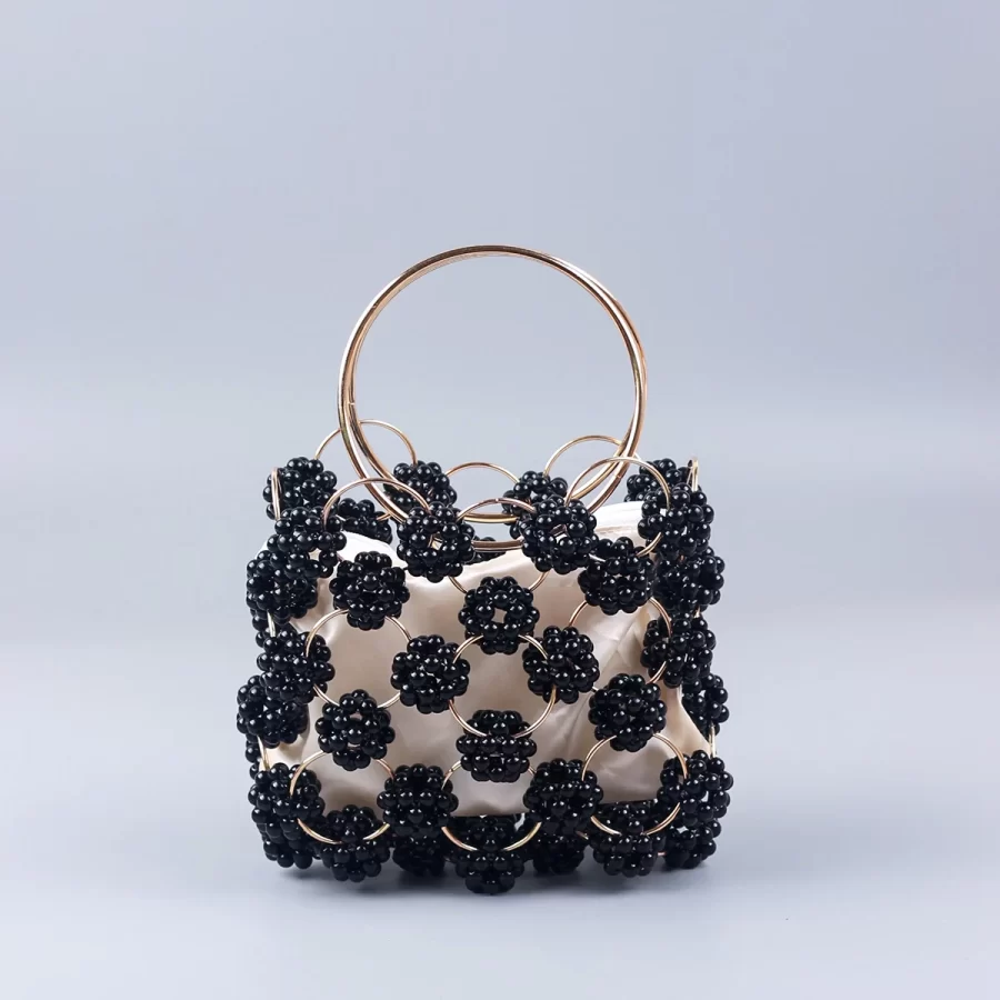 New Black Ball Bag Beaded Handheld Dinner Bag High Quality Women's Hollow Out Bag Fashion Versatile Handheld_7