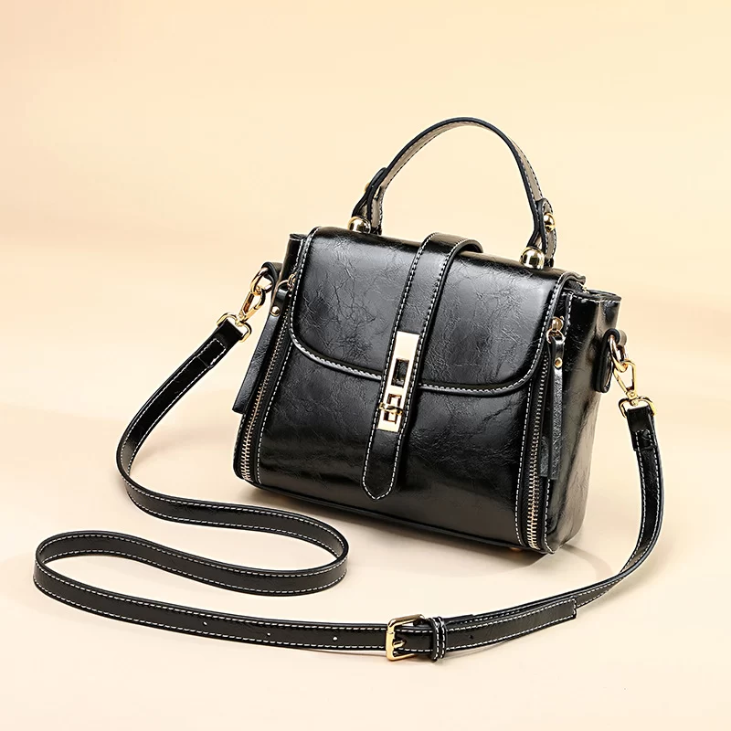 Genuine Leather Women bag Luxury Handbags Double Zipper Ladies Shoulder Bags Lock decoration Real Cowhide Handbag Bolso de mano_6