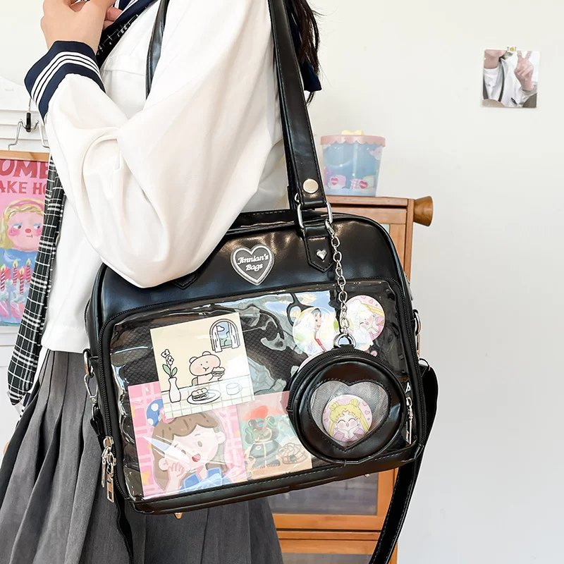 Japanese Style Kawaii Bag Women PU Leather JK Uniform Bag Girls Transparent Shoulder Bag Student School Bags itabag women Bolso_1