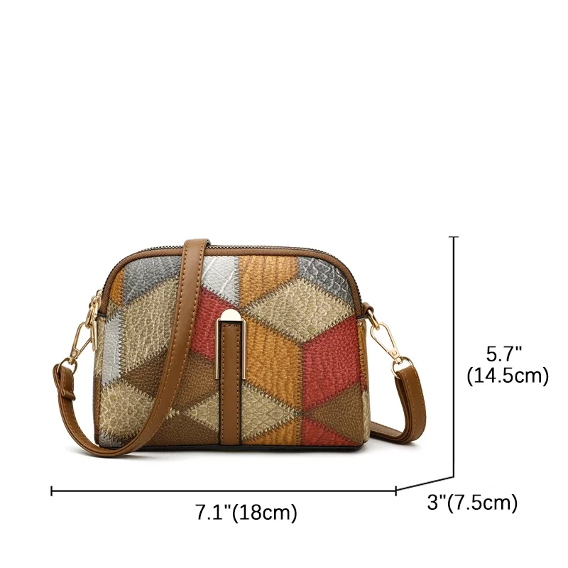 XOUHAM Color Block Shoulder Bags for Women National Style Double Zipper Crossbody Bag Ladies PU Leather Wallet Fashion Handbags_6