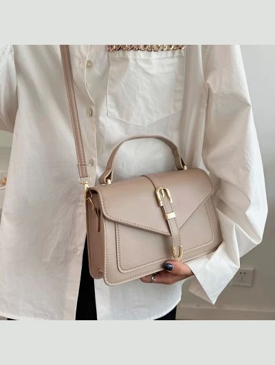 Fashionable Minimalist Crossbody Bag with Top Handle and Flap for Women - Solid Color Square Purse with Simple Design