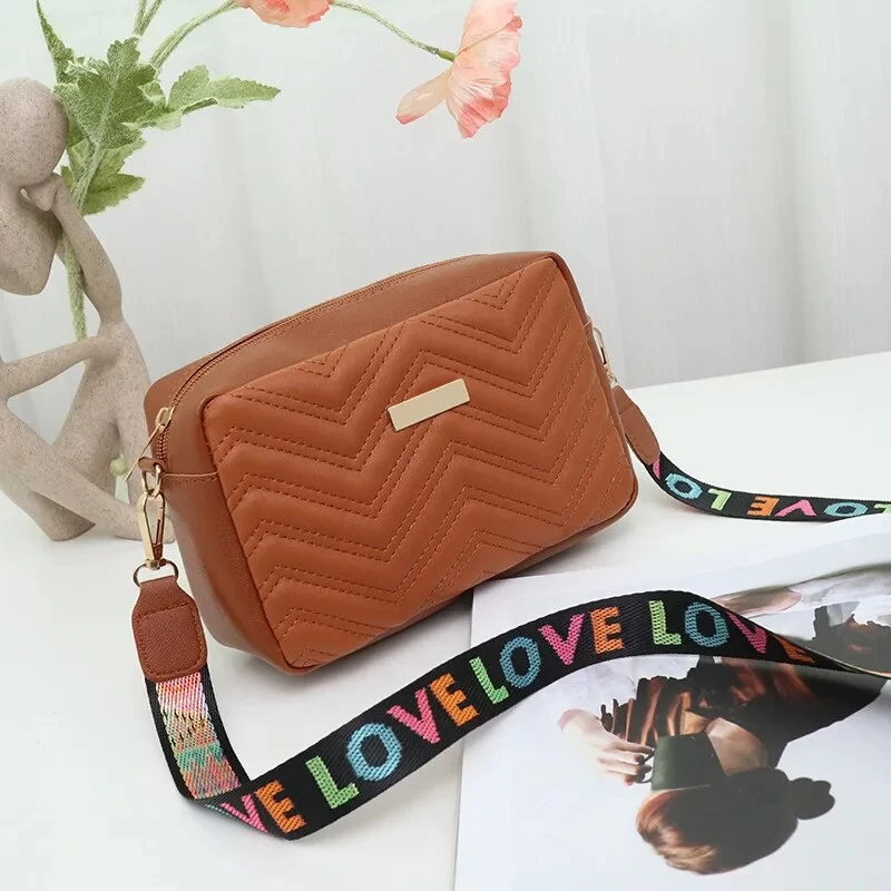 Embroidered Camera Bag PU Material Casual Small Square Bag Versatile Single Shoulder Bag Printed Shoulder Strap_8