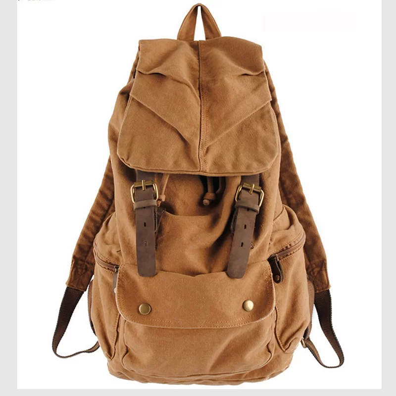 Fashion Vintage Leather military Canvas Backpack Men School Bag drawstring backpack Women Bagpack male Rucksack Teenager mochila_1