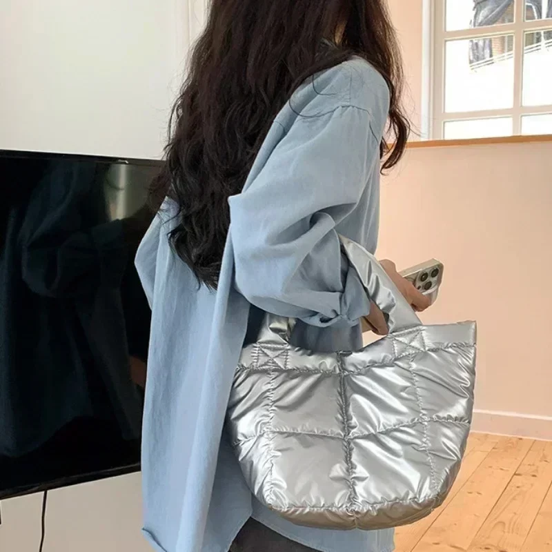 Winter Down Tote Bag for Women Puffer Handbag Trendy Chic Puffy Top Handle Bag Quilted Padded Shoulder  Designer Shopper Bag_2