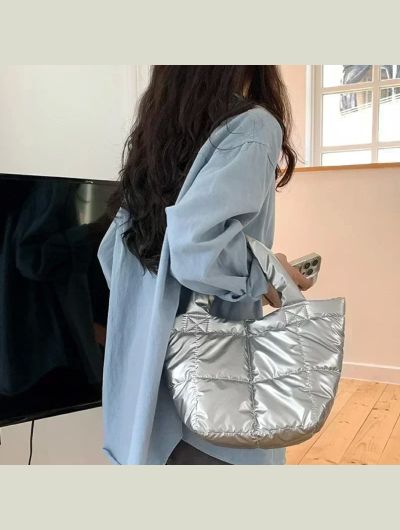 Winter Down Tote Bag for Women Puffer Handbag Trendy Chic Puffy Top Handle Bag Quilted Padded Shoulder  Designer Shopper Bag