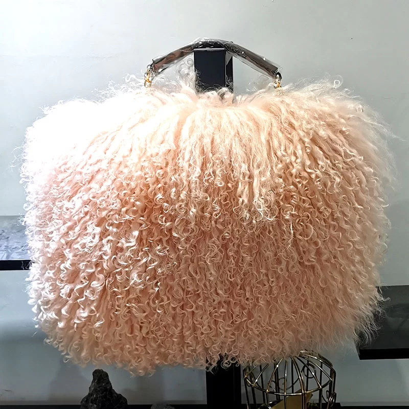 Luxury Real Fur Pearl Chain Shoulder Bag for Women Designer Purses and Handbags Women's Party Clutch Crossbody Bag High Quality_4