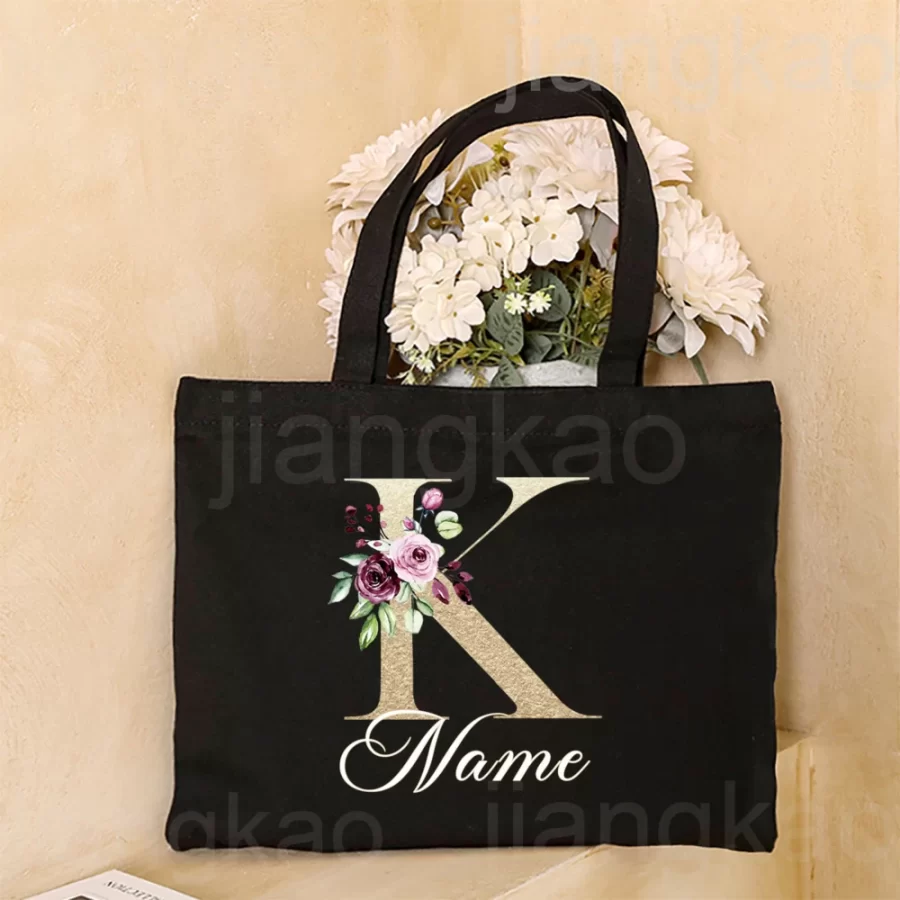 Personalized Initial with Name Tote Bag Women Canvas Shoulder Bags Monogram Shopping Bag Handbags Birthday Wedding Gifts for Her_16