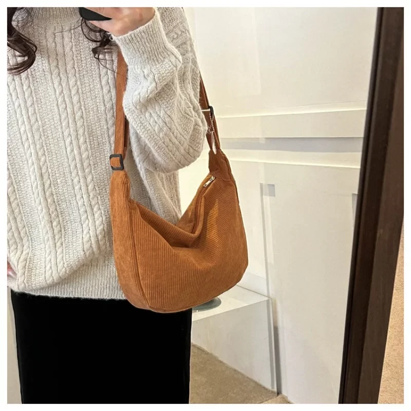 Fashion Women Canvas Shoulder Bags Korean Fashion Female Messenger Crossbody Bag for Girl Students Corduroy Solid Cloth Handbags_2