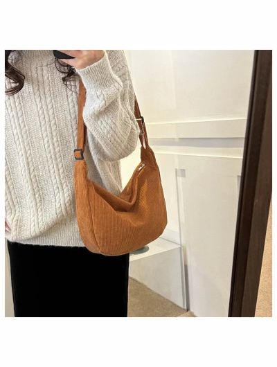 Fashion Women Canvas Shoulder Bags Korean Fashion Female Messenger Crossbody Bag for Girl Students Corduroy Solid Cloth Handbags