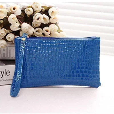 New Women Crocodile Pattern PU Long Wallet Litchi Grain Coin Purse Female Bag Wrist Bags Zipper Phone Pocket Credit Card Holder_13