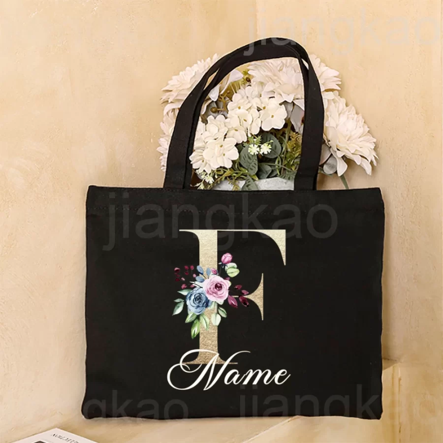 Personalized Initial with Name Tote Bag Women Canvas Shoulder Bags Monogram Shopping Bag Handbags Birthday Wedding Gifts for Her_11